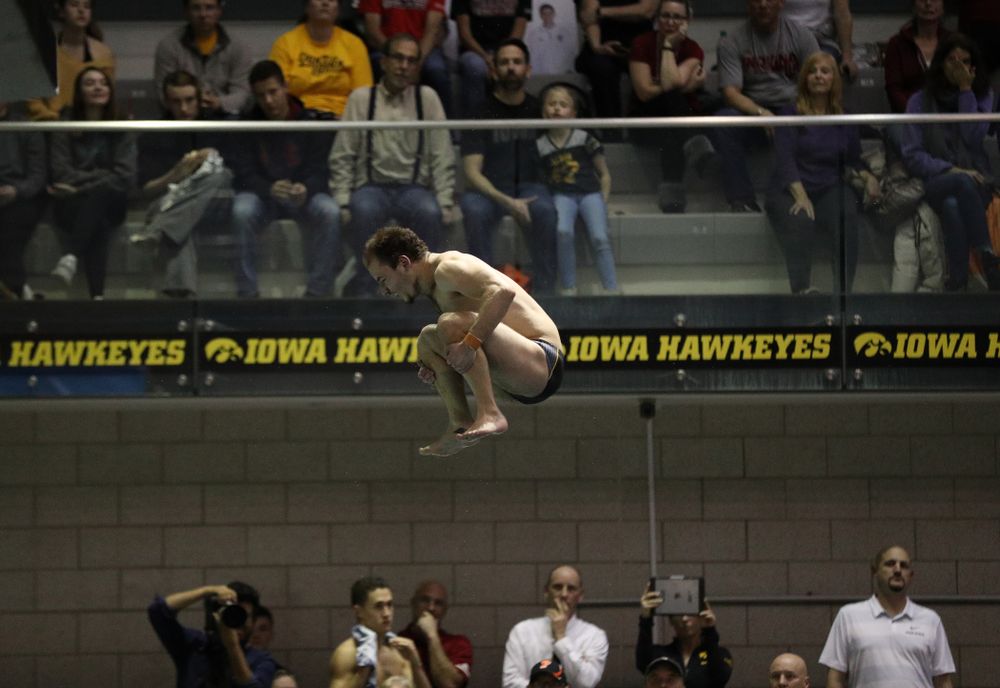 Iowa's Anton Hoherz competes in the finals on the 1-meter springboard on the second day at the 2019 Big Ten Swimming and Diving Championships Thursday, February 28, 2019 at the Campus Wellness and Recreation Center. (Brian Ray/hawkeyesports.com)