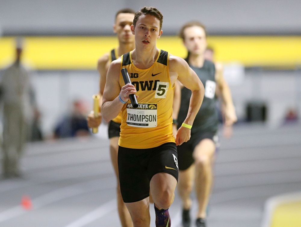 Iowa’s Chris Thompson runs the men’s 1600 meter relay event during the Hawkeye Invitational at the Recreation Building in Iowa City on Saturday, January 11, 2020. (Stephen Mally/hawkeyesports.com)