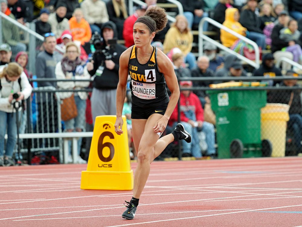 Iowa's Tia Saunders runs in the women’s 800 meter event on the second day of the Big Ten Outdoor Track and Field Championships at Francis X. Cretzmeyer Track in Iowa City on Saturday, May. 11, 2019. (Stephen Mally/hawkeyesports.com)