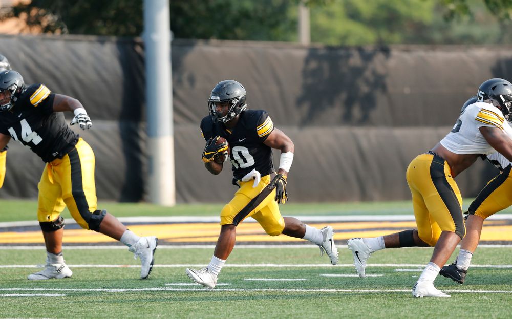 Iowa Hawkeyes running back Mekhi Sargent (10) during camp practice No. 16 Tuesday, August 21, 2018 at the Hansen Football Performance Center. (Brian Ray/hawkeyesports.com)