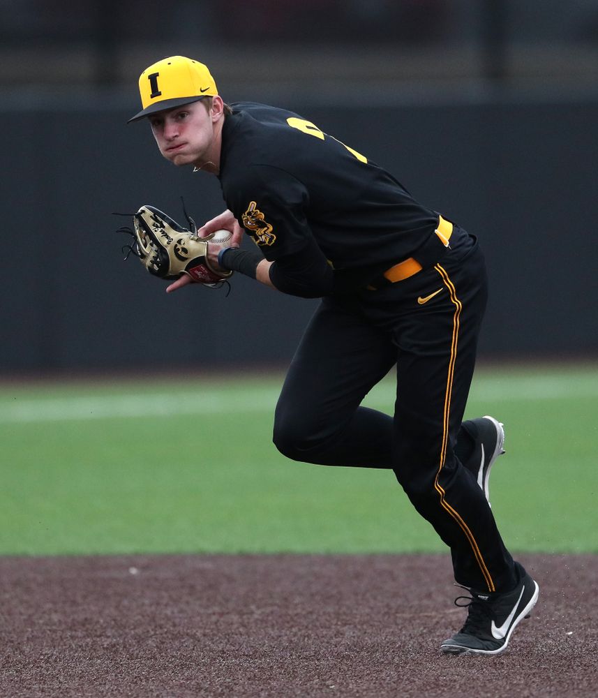 Iowa Hawkeyes infielder Brendan Sher (2) against Simpson College Tuesday, March 19, 2019 at Duane Banks Field. (Brian Ray/hawkeyesports.com)