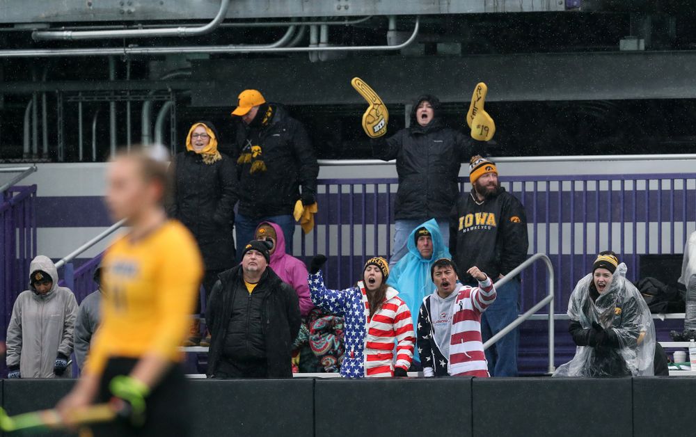 Fans cheer on the Iowa Hawkeyes against Maryland during the championship game of the Big Ten Tournament Sunday, November 4, 2018 at Lakeside Field in Evanston, Ill. (Brian Ray/hawkeyesports.com)