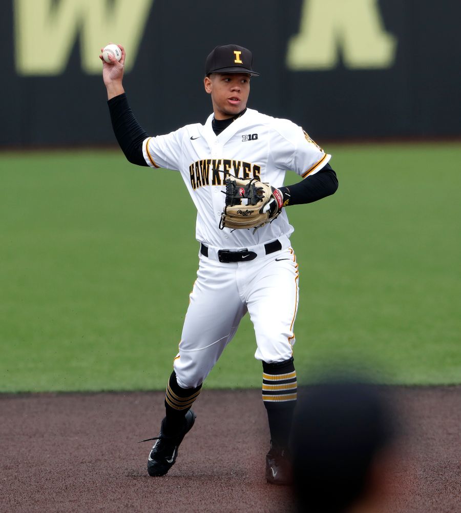 Iowa Hawkeyes second baseman Zion Pettigrew (14) during a double header against the Indiana Hoosiers Friday, March 23, 2018 at Duane Banks Field. (Brian Ray/hawkeyesports.com)