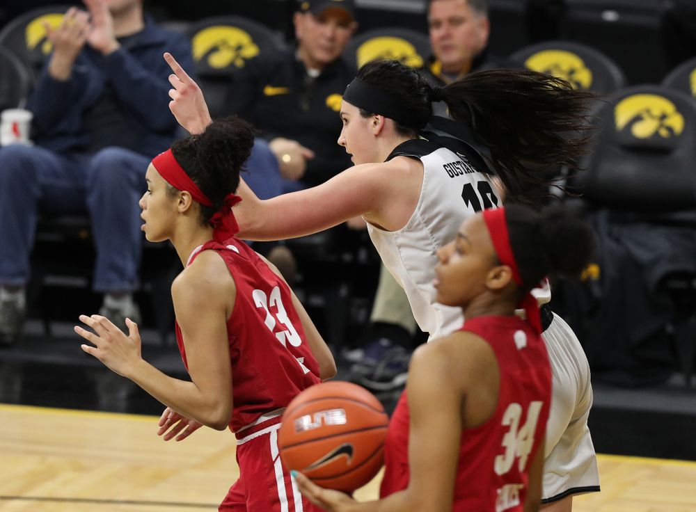 Iowa Hawkeyes forward Megan Gustafson (10) against the Wisconsin Badgers Monday, January 7, 2019 at Carver-Hawkeye Arena.  (Brian Ray/hawkeyesports.com)