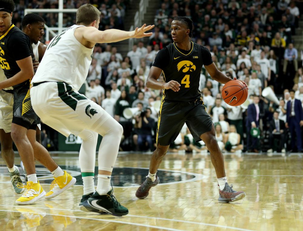 Iowa Hawkeyes guard Bakari Evelyn (4) against Michigan State Tuesday, February 25, 2020 at the Breslin Center in East Lansing, MI. (Brian Ray/hawkeyesports.com)