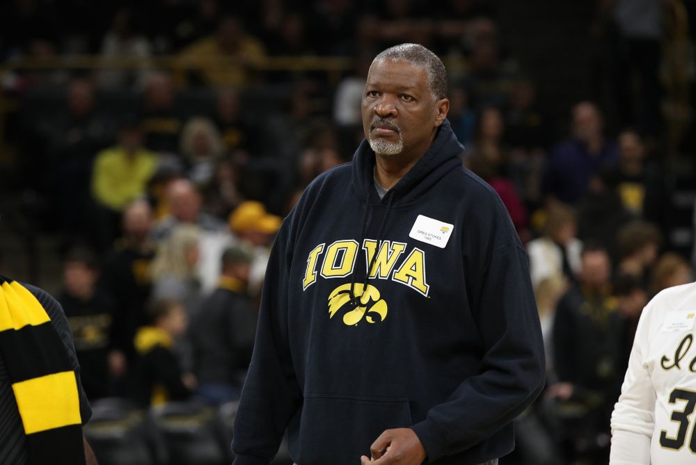 Former Iowa Hawkeye letterman Greg Stokes is  recognized during half-time against the Ohio State Buckeyes Saturday, January 12, 2019 at Carver-Hawkeye Arena. (Brian Ray/hawkeyesports.com)