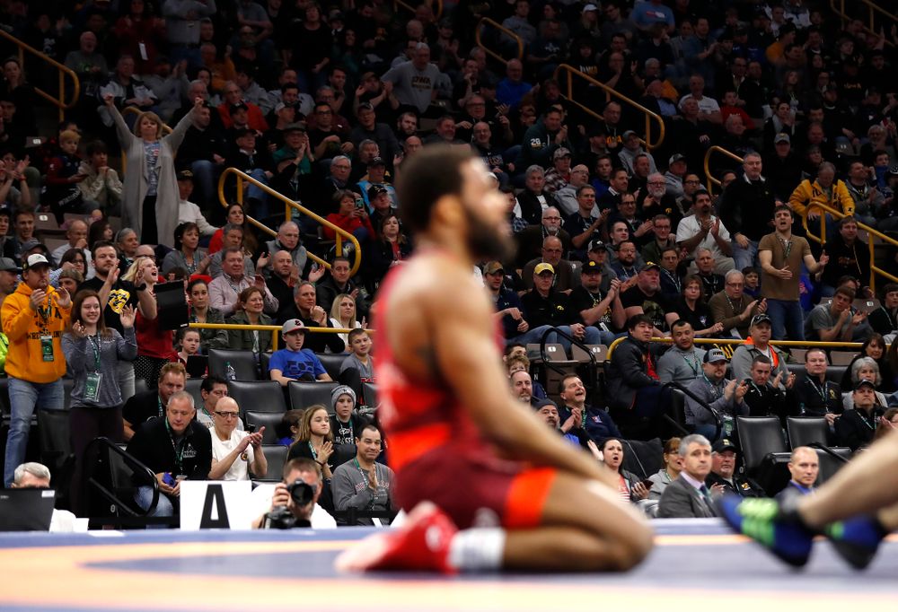 Jordan Burroughs during session three of the United World Wrestling Freestyle World Cup Sunday, April 8, 2018 at Caver-Hawkeye Arena. (Brian Ray/hawkeyesports.com)