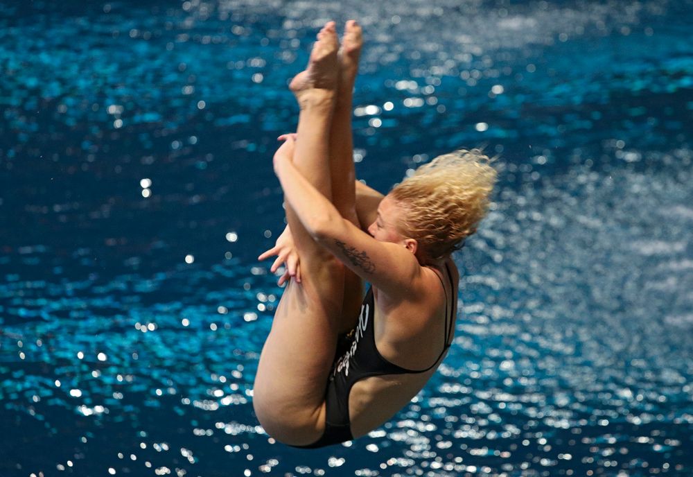 Iowa’s Thelma Strandberg competes in the women’s 1-meter diving event during their meet against Michigan State and Northern Iowa at the Campus Recreation and Wellness Center in Iowa City on Friday, Oct 4, 2019. (Stephen Mally/hawkeyesports.com)