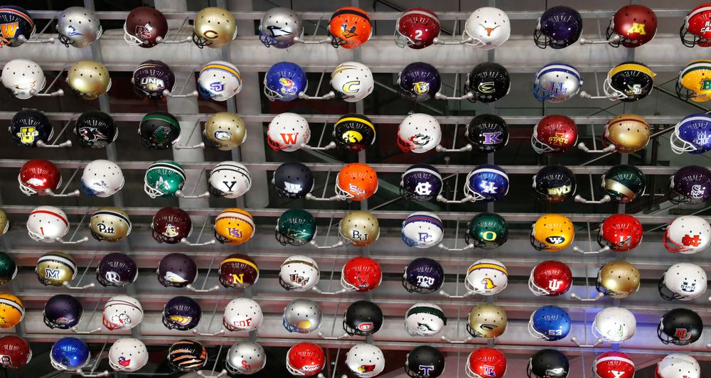 Helmet display at the College Football Hall of Fame.