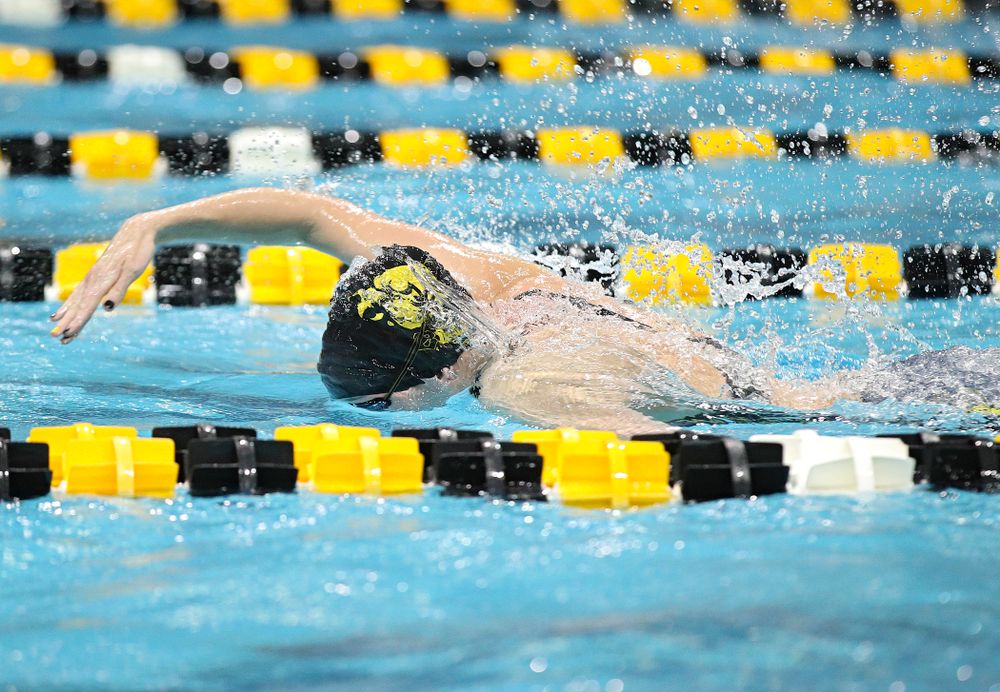 Iowa’s Allyssa Fluit swims in the women’s 200 yard freestyle relay event during the 2020 Women’s Big Ten Swimming and Diving Championships at the Campus Recreation and Wellness Center in Iowa City on Friday, February 21, 2020. (Stephen Mally/hawkeyesports.com)