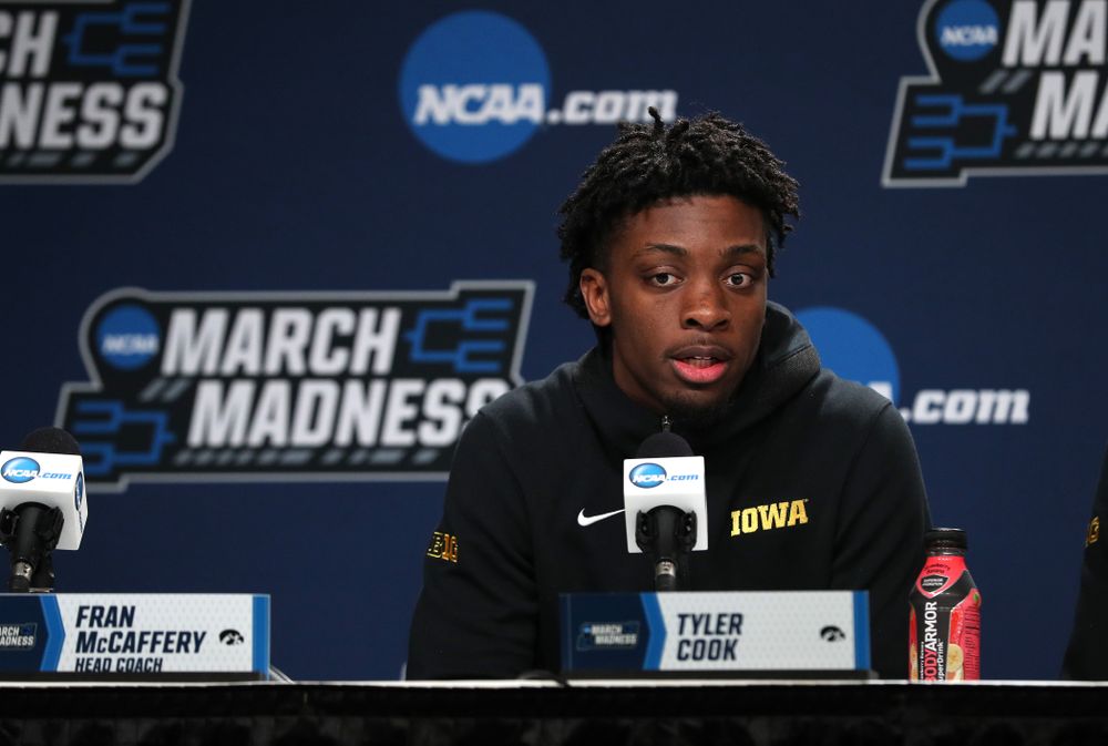 Iowa Hawkeyes forward Tyler Cook (25) during press availability and practice before the first round of the 2019 NCAA Men's Basketball Tournament Thursday, March 21, 2019 at Nationwide Arena in Columbus, Ohio. (Brian Ray/hawkeyesports.com)