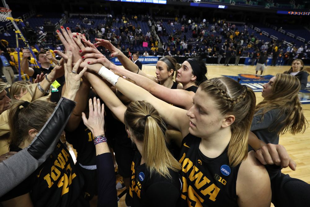 The Iowa Hawkeyes in the regional final against the Baylor Lady Bears in the 2019 NCAA Women's College Basketball Tournament Monday, April 1, 2019 at Greensboro Coliseum in Greensboro, NC.(Brian Ray/hawkeyesports.com)