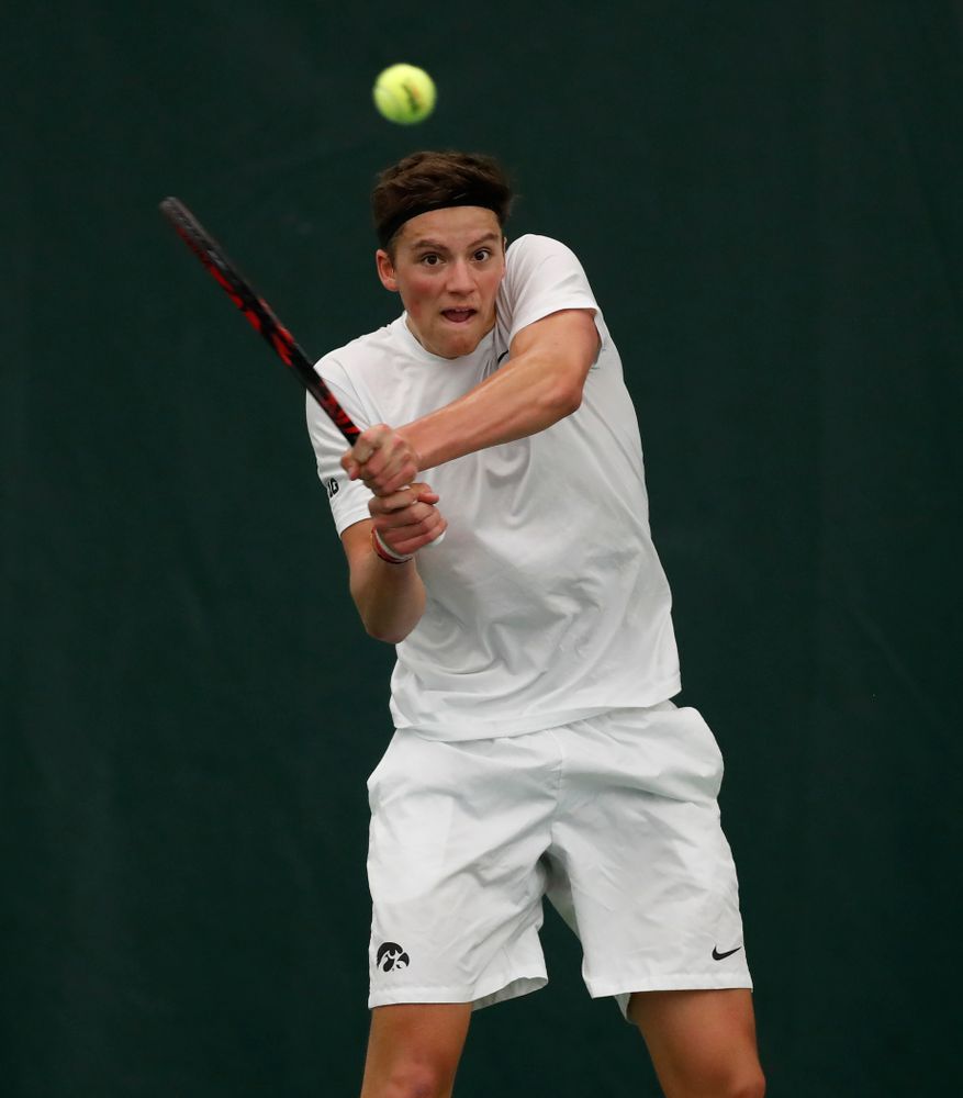 Joe Tyler against Purdue Sunday, April 15, 2018 at the Hawkeye Tennis and Recreation Center. (Brian Ray/hawkeyesports.com)