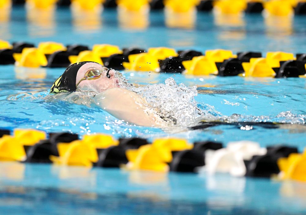 Iowa’s Georgia Clark swims a 100 yard backstroke time trial during the 2020 Big Ten Women’s Swimming and Diving Championships at the Campus Recreation and Wellness Center in Iowa City on Wednesday, February 19, 2020. (Stephen Mally/hawkeyesports.com)
