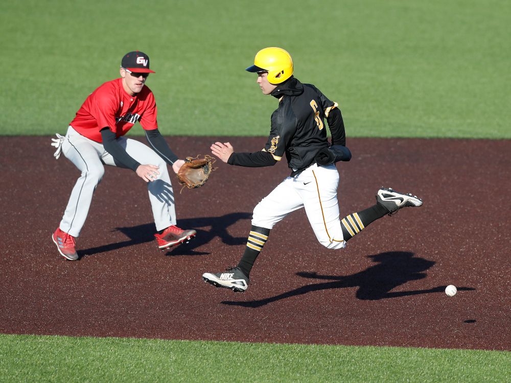 Iowa Hawkeyes outfielder Justin Jenkins (6) against Grand View Wednesday, April 4, 2018 at Duane Banks Field. (Brian Ray/hawkeyesports.com)