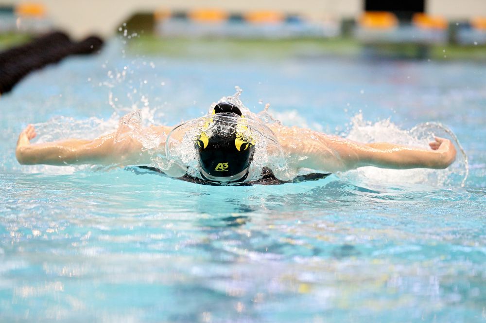 Iowa’s Kelsey Drake swims the women’s 100 yard butterfly preliminary event during the 2020 Women’s Big Ten Swimming and Diving Championships at the Campus Recreation and Wellness Center in Iowa City on Friday, February 21, 2020. (Stephen Mally/hawkeyesports.com)
