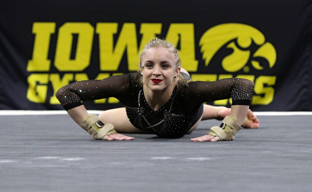 Iowa’s Lauren Guerin competes on the floor during their meet at Carver-Hawkeye Arena in Iowa City on Sunday, March 8, 2020. (Stephen Mally/hawkeyesports.com)