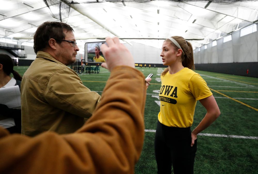 Iowa's Allison Doocy answers questions during the team's annual media day Thursday, February 1, 2018 at the Hawkeye Tennis and Recreation Complex. (Brian Ray/hawkeyesports.com)
