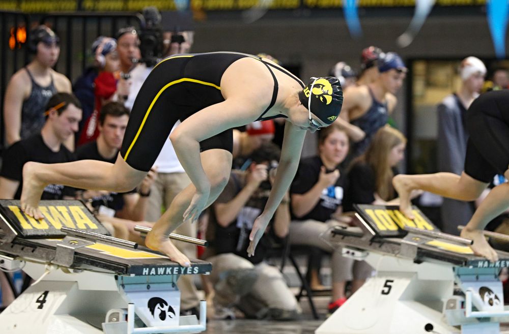 Iowa’s Madilyn Ziegert swims in the women’s 100 yard freestyle preliminary event during the 2020 Women’s Big Ten Swimming and Diving Championships at the Campus Recreation and Wellness Center in Iowa City on Saturday, February 22, 2020. (Stephen Mally/hawkeyesports.com)