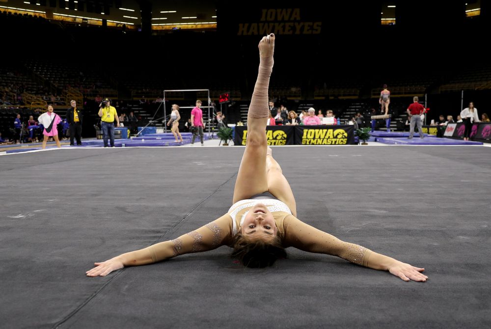 IowaÕs Erin Castle competes on the floor against Ball State and Air Force Saturday, January 11, 2020 at Carver-Hawkeye Arena. (Brian Ray/hawkeyesports.com)