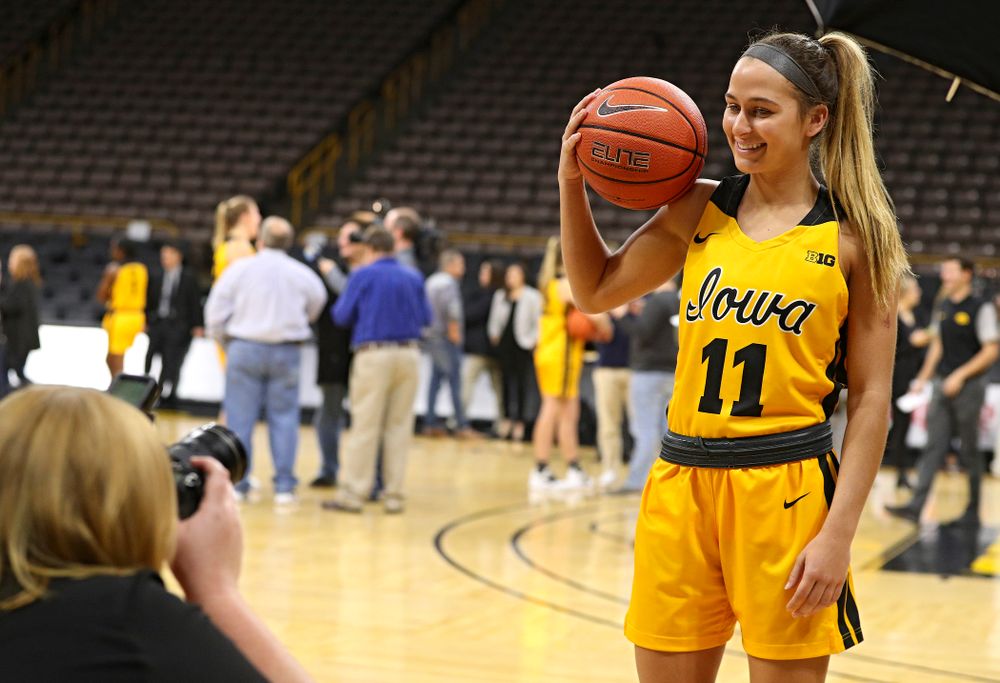Iowa guard Megan Meyer (11) poses for a picture during Iowa Women’s Basketball Media Day at Carver-Hawkeye Arena in Iowa City on Thursday, Oct 24, 2019. (Stephen Mally/hawkeyesports.com)