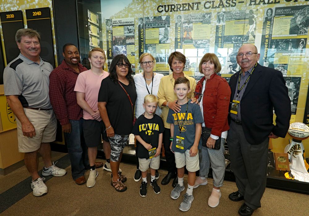 2019 University of Iowa Athletics Hall of Fame inductee Deb Brinckey with her family at the University of Iowa Athletics Hall of Fame in Iowa City on Friday, Aug 30, 2019. (Stephen Mally/hawkeyesports.com)