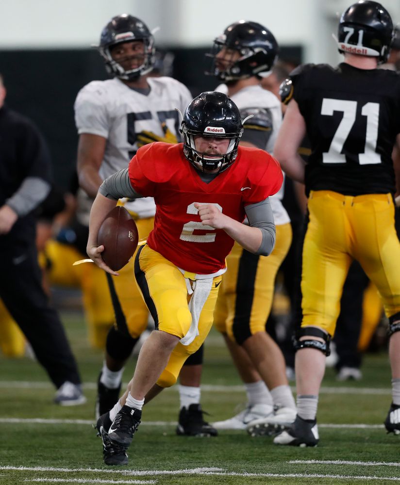 Iowa Hawkeyes quarterback Peyton Mansell (2) during spring practice Wednesday, March 28, 2018 at the Hansen Football Performance Center.  (Brian Ray/hawkeyesports.com)