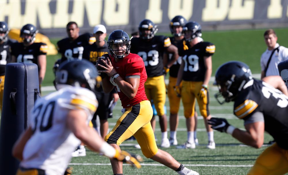 Iowa Hawkeyes quarterback Nathan Stanley (4) during camp practice No. 17 Wednesday, August 22, 2018 at the Kenyon Football Practice Facility. (Brian Ray/hawkeyesports.com)