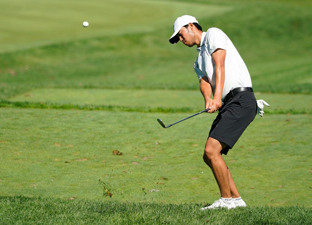 Iowa’s Joe Kim chips into the green during the second day of the Golfweek Conference Challenge at the Cedar Rapids Country Club in Cedar Rapids on Monday, Sep 16, 2019. (Stephen Mally/hawkeyesports.com)
