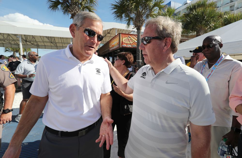 Iowa Hawkeyes head coach Kirk Ferentz and University of Iowa President Bruce Harreld during the Outback Bowl Beach Day Sunday, December 30, 2018 at Clearwater Beach. (Brian Ray/hawkeyesports.com)