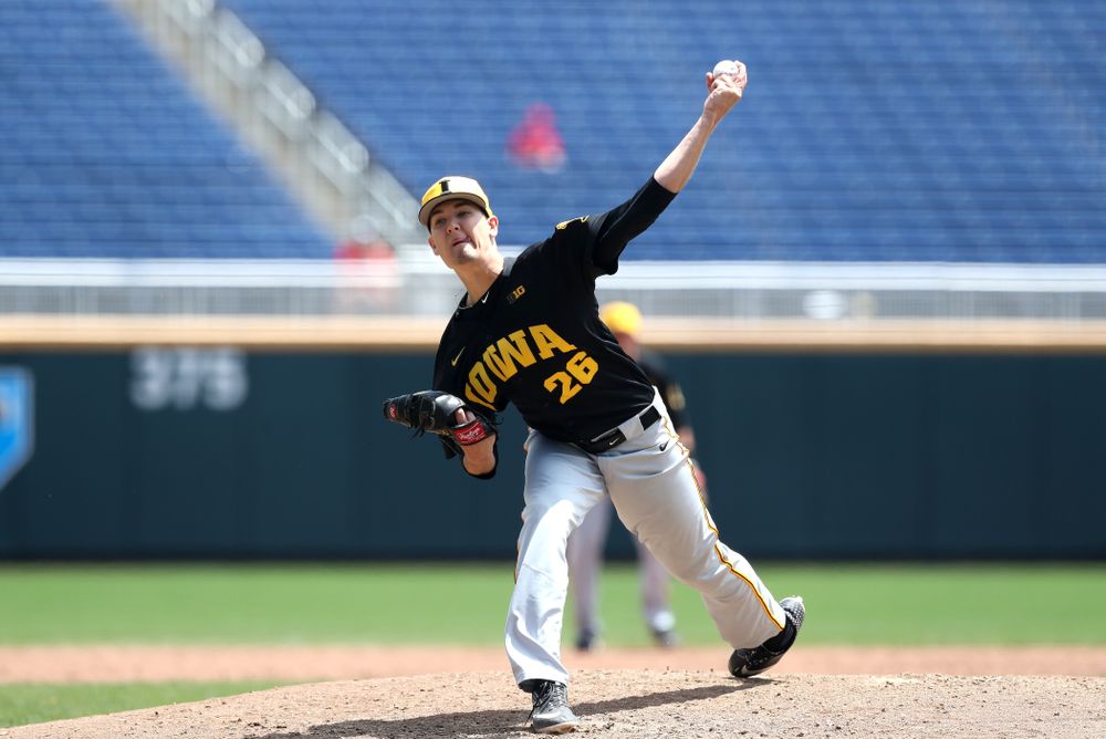 Iowa Hawkeyes Adam Ketelsen (26) against the Nebraska Cornhuskers in the first round of the Big Ten Baseball Tournament Friday, May 24, 2019 at TD Ameritrade Park in Omaha, Neb. (Brian Ray/hawkeyesports.com)