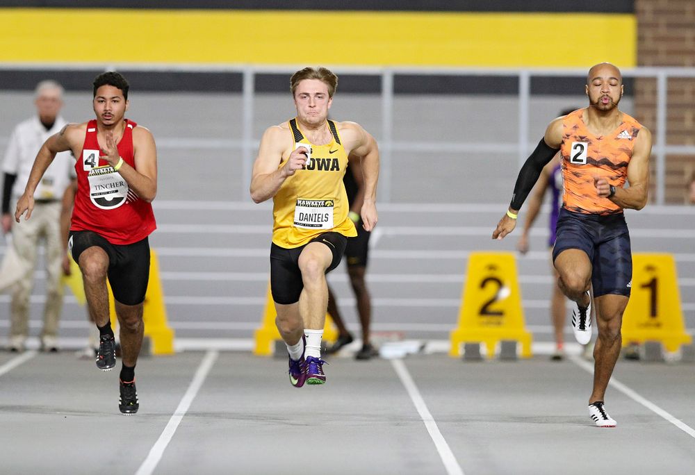 Iowa’s Will Daniels runs in the men’s 60 meter dash prelim event during the Hawkeye Invitational at the Recreation Building in Iowa City on Saturday, January 11, 2020. (Stephen Mally/hawkeyesports.com)