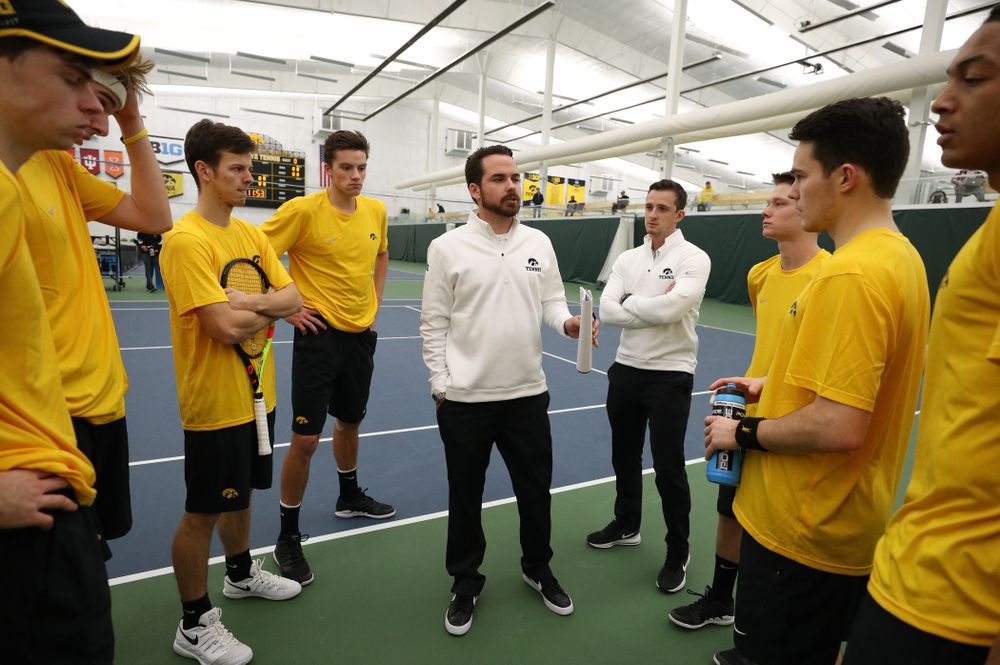 Iowa Hawkeyes head coach Ross Wilson and assistant coach Joey Manilla against the Butler Bulldogs Sunday, January 27, 2019 at the Hawkeye Tennis and Recreation Complex. (Brian Ray/hawkeyesports.com)