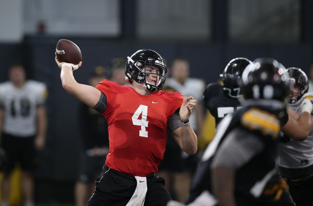 Iowa Hawkeyes quarterback Nate Stanley (4) during preparation for the 2019 Outback Bowl Monday, December 17, 2018 at the Hansen Football Performance Center. (Brian Ray/hawkeyesports.com)