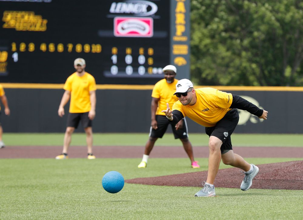 Assistant Director of Football Operations Ben Hansen during the Iowa Student Athlete Kickoff Kickball game  Sunday, August 19, 2018 at Duane Banks Field. (Brian Ray/hawkeyesports.com)