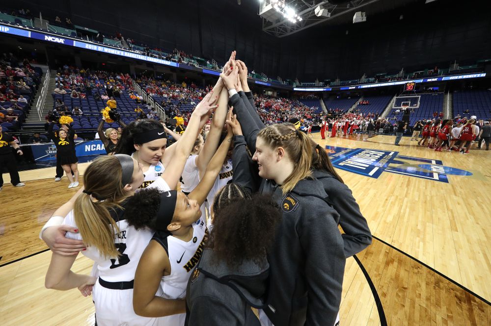 The Iowa Hawkeyes against the NC State Wolfpack in the regional semi-final of the 2019 NCAA Women's College Basketball Tournament Saturday, March 30, 2019 at Greensboro Coliseum in Greensboro, NC.(Brian Ray/hawkeyesports.com)