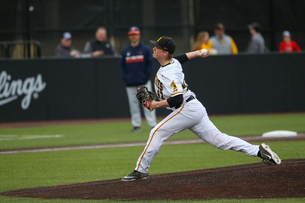 Iowa pitcher Trace Hoffman  at game 1 vs Illinois on Friday, March 29, 2019 at Duane Banks Field. (Lily Smith/hawkeyesports.com)