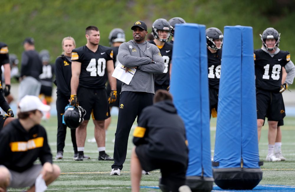Iowa Hawkeyes wide receivers coach Kelton Copeland  during practice Sunday, December 22, 2019 at Mesa College in San Diego. (Brian Ray/hawkeyesports.com)