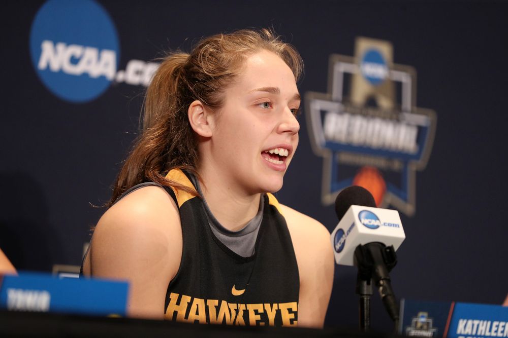 Iowa Hawkeyes guard Kathleen Doyle (22) during practice and media before the regional final of the 2019 NCAA Women's College Basketball Tournament against the Baylor Bears Sunday, March 31, 2019 at Greensboro Coliseum in Greensboro, NC.(Brian Ray/hawkeyesports.com)
