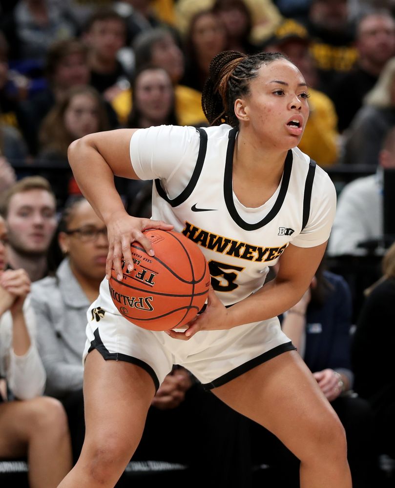 Iowa Hawkeyes guard Alexis Sevillian (5) against Ohio State in the quarterfinals of the Big Ten Basketball Tournament Friday, March 6, 2020 at Bankers Life Fieldhouse in Indianapolis. (Brian Ray/hawkeyesports.com)