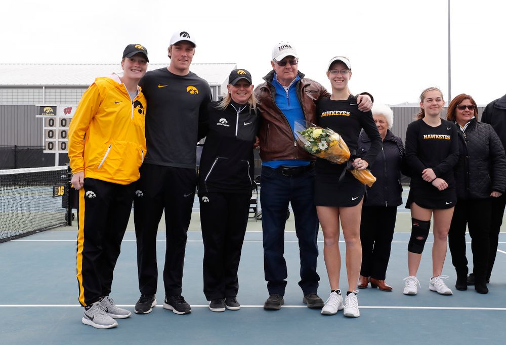 Iowa's Montana Crawford during Senior Day activities before their match against the Wisconsin Badgers Sunday, April 22, 2018 at the Hawkeye Tennis and Recreation Center. (Brian Ray/hawkeyesports.com)