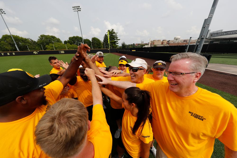 The Gold Team during the Iowa Student Athlete Kickoff Kickball game  Sunday, August 19, 2018 at Duane Banks Field. (Brian Ray/hawkeyesports.com)