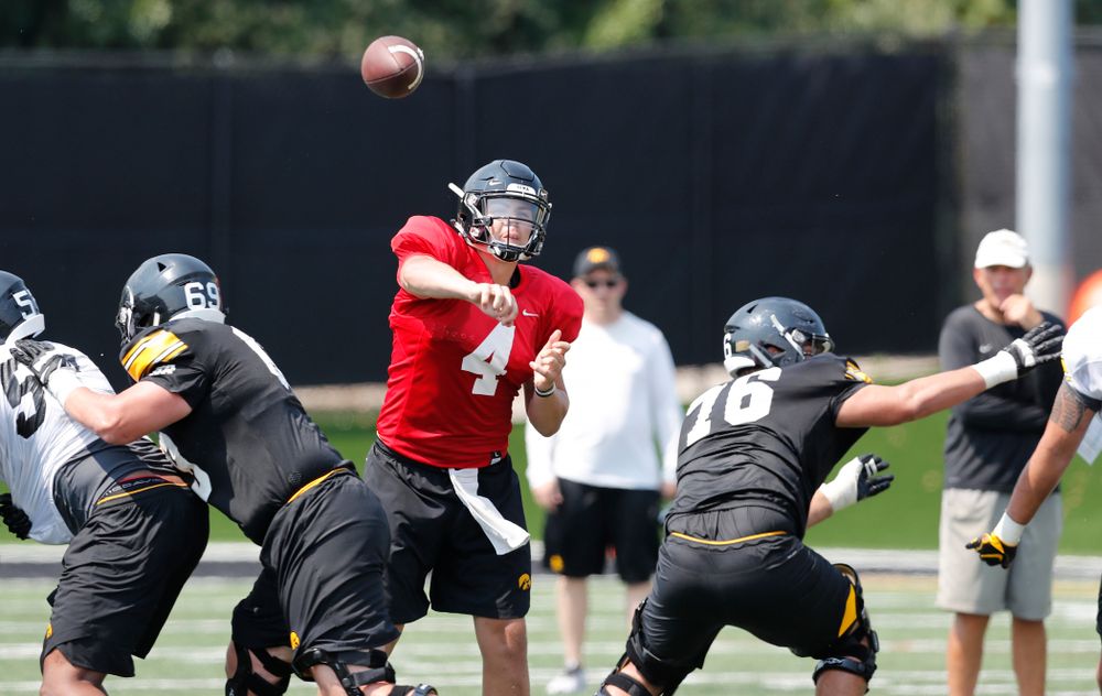 Iowa Hawkeyes quarterback Nathan Stanley (4) during practice No. 7 of fall camp Friday, August 10, 2018 at the Kenyon Football Practice Facility. (Brian Ray/hawkeyesports.com)