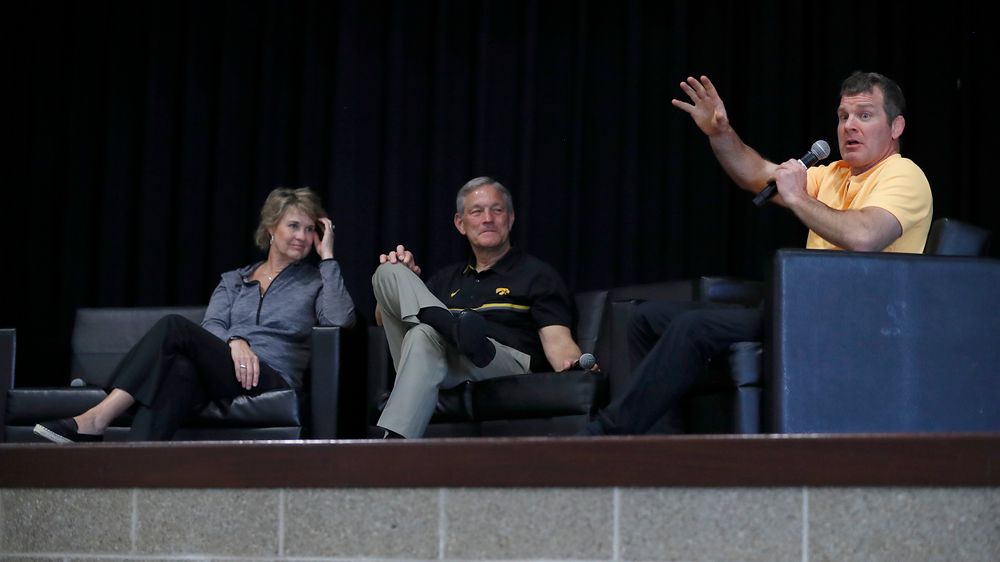 Lisa Bluder, Kirk Ferentz, Tom Brands -- Hawkeye Fan Event at the Quad-Cities Waterfront Convention Center in Bettendorf, Iowa, on May 15, 2019.