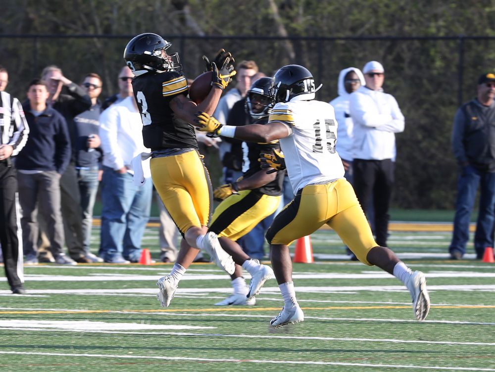 Iowa Hawkeyes wide receiver Tyrone Tracy Jr. (3) during the teamÕs final spring practice Friday, April 26, 2019 at the Kenyon Football Practice Facility. (Brian Ray/hawkeyesports.com)