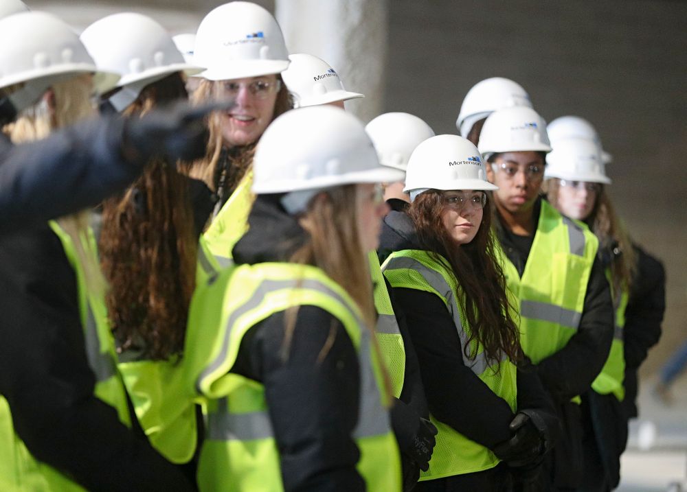 Iowa’s Emma Lowes looks on as the Iowa Volleyball team and staff take a construction tour of Xtream Arena in Coralville on Thursday, January 30, 2020. (Stephen Mally/hawkeyesports.com)