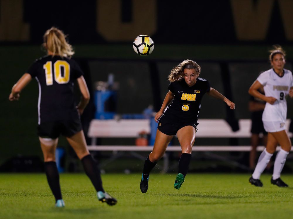 Iowa Hawkeyes Riley Whitaker (5) against the Purdue Boilermakers Thursday, September 20, 2018 at the Iowa Soccer Complex. (Brian Ray/hawkeyesports.com)