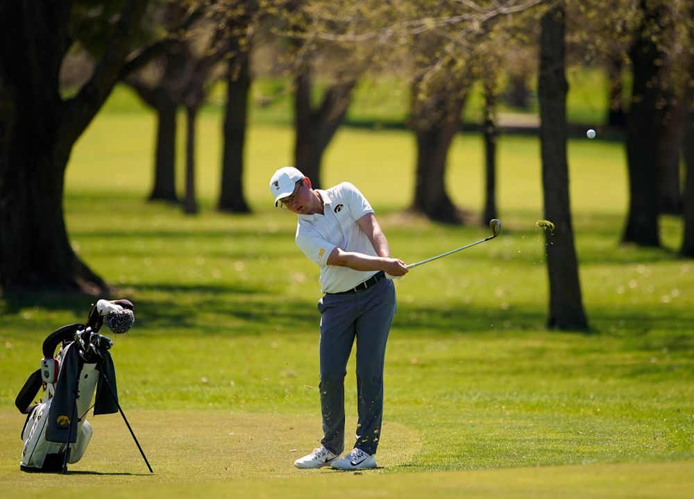 Iowa's Matthew Walker hits from the fairway during the first round of the Hawkeye Invitational at Finkbine Golf Course in Iowa City on Saturday, Apr. 20, 2019. (Stephen Mally/hawkeyesports.com)