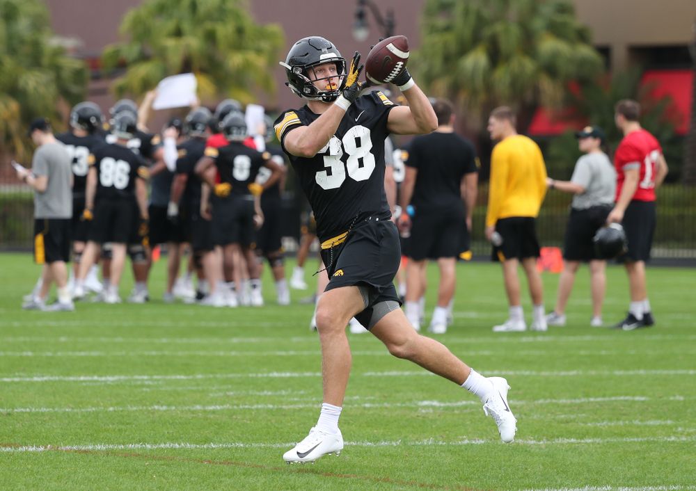 Iowa Hawkeyes tight end T.J. Hockenson (38) during the team's first Outback Bowl Practice in Florida Thursday, December 27, 2018 at Tampa University. (Brian Ray/hawkeyesports.com)