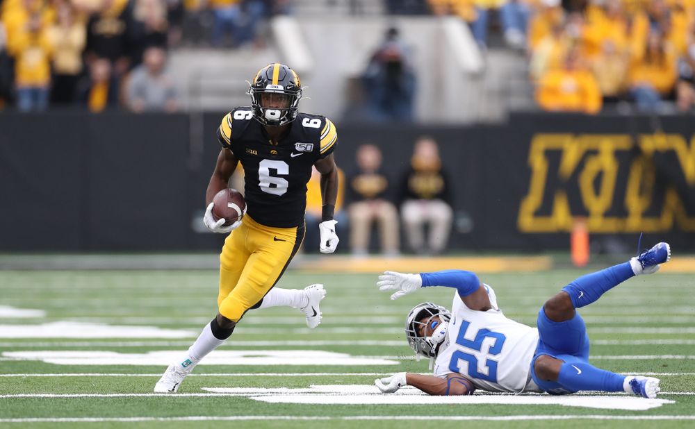 Iowa Hawkeyes wide receiver Ihmir Smith-Marsette (6) against Middle Tennessee State Saturday, September 28, 2019 at Kinnick Stadium. (Max Allen/hawkeyesports.com)
